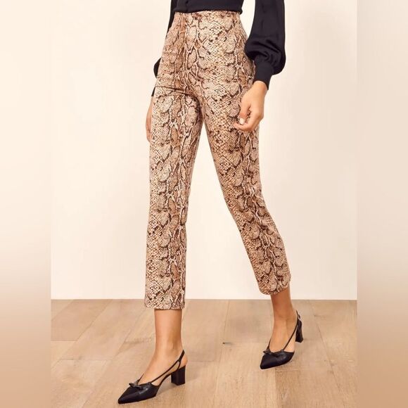 Reformation Marlon Brown Pants Sneak Print Ankle Cropped Size 0 - Picture 3 of 8